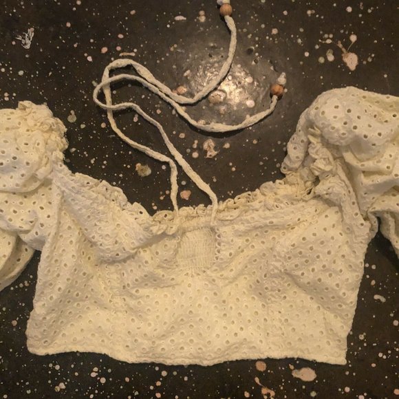 MAJORELLE Thalia Top Lemon Cream Yellow Crop Puff Sleeve Boho XS NWT $148 - Picture 4 of 4